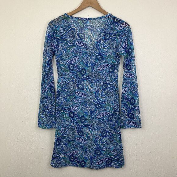Toes To The Nose Vintage Blue Paisley Swim Cover Dress XS Semi Sheer Beach Boho - Picture 2 of 4